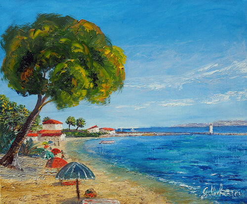PLage des cigales- Huile au couteau Gyslaine Pachet Micheneau
