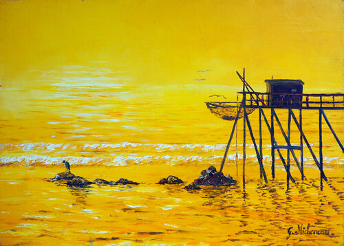 Eau calme - Huile au couteau par Gyslaine Pachet Micheneau, Peinture en vente sur Singulart