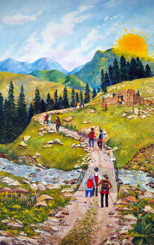 Sur le chemin de la formation " Nov'essor" Huile au couteau par Gyslaine Pachet Micheneau, Peinture en vente sur Singulart