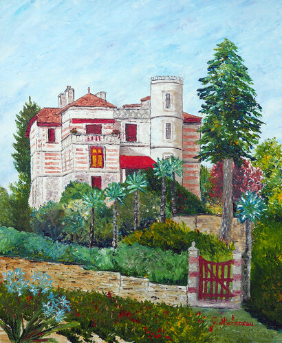 Castelet à Salies de Béarn- Huile au couteau par Gyslaine Pachet Micheneau, Peinture en vente sur Singulart