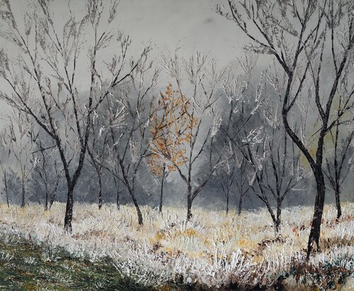 L'hiver est bien là- Huile au couteau by Gyslaine Pachet Micheneau, 油畫 for Sale on Singulart