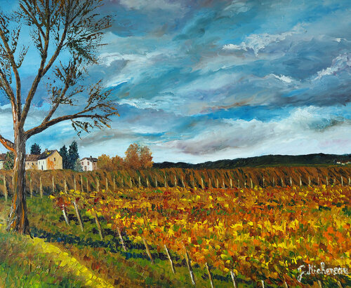Automne sur le vignoble- Huile au couteau de Gyslaine Pachet Micheneau, Pintura a la venta en Singulart