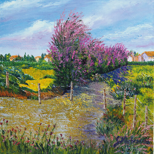 Tamaris en fleurs- Huile au couteau van Gyslaine Pachet Micheneau, Schilderij te koop op Singulart