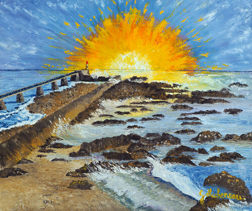 Lumière sur le phare- Huile au couteau by Gyslaine Pachet Micheneau, Painting for Sale on Singulart