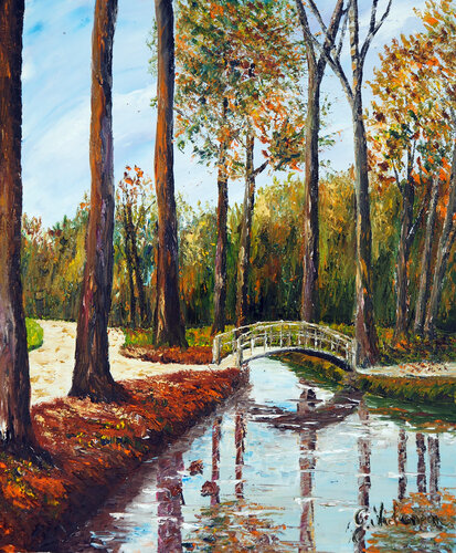 Le petit pont- Huile au couteau von Gyslaine Pachet Micheneau, Malerei kaufen auf Singulart