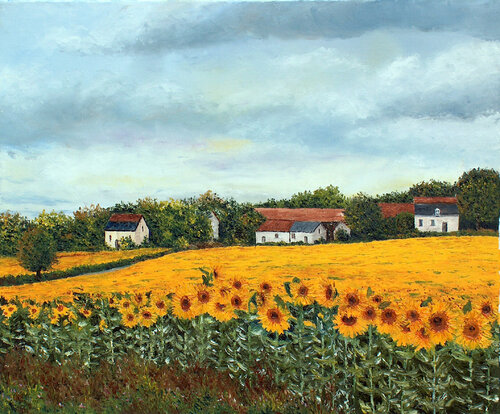 Soleil- Huile sur toile di Gyslaine Pachet Micheneau, Pittura in vendita su Singulart