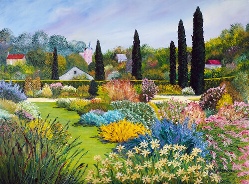 Notes de musique dorées- huile au couteau di Gyslaine Pachet Micheneau, Pittura in vendita su Singulart