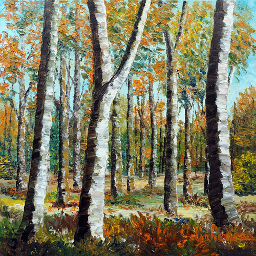 Les arbres- Huile au couteau by Gyslaine Pachet Micheneau, Painting for Sale on Singulart