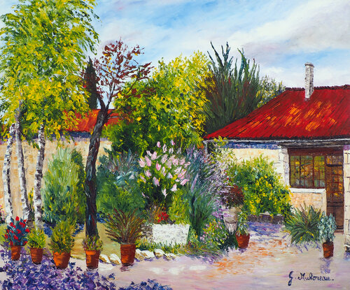 Jardin d'été- Peinture au couteau by Gyslaine Pachet Micheneau, Painting for Sale on Singulart