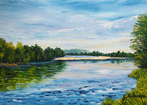 La Loire- Huile au couteau van Gyslaine Pachet Micheneau, Schilderij te koop op Singulart