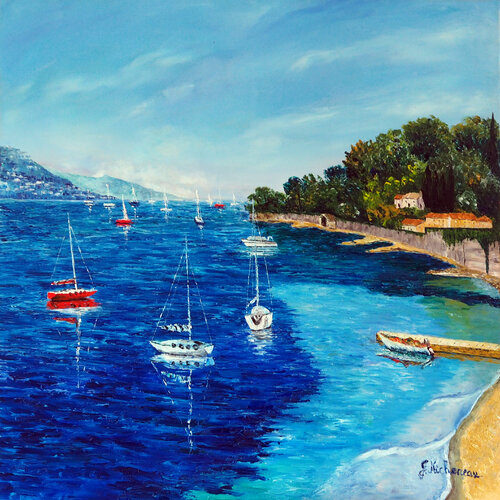 Sentier du littoral - Huile au couteau di Gyslaine Pachet Micheneau, Pittura in vendita su Singulart