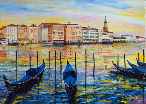 D'Or et de lumière- Huile sur toile au couteau by Gyslaine Pachet Micheneau, Painting for Sale on Singulart