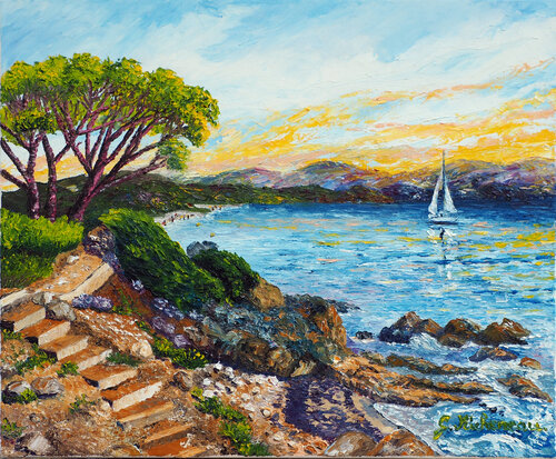 Vers Gigaro- Huile au couteau von Gyslaine Pachet Micheneau, Malerei kaufen auf Singulart