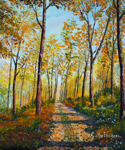 Sous bois- Huile au couteau van Gyslaine Pachet Micheneau, Schilderij te koop op Singulart