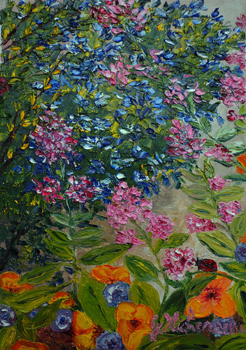 Coccinelle- Huile au couteau di Gyslaine Pachet Micheneau, Pittura in vendita su Singulart