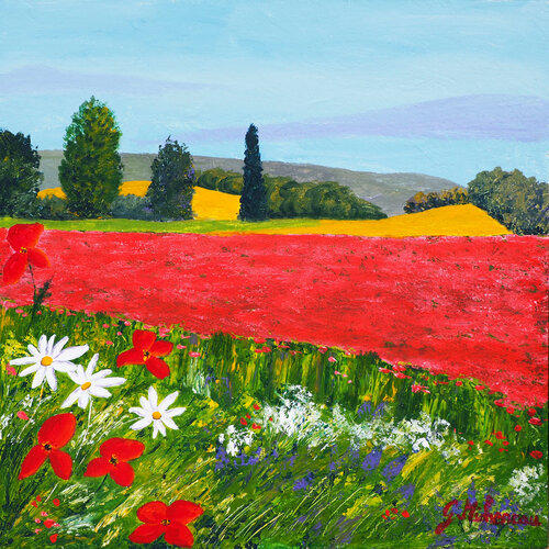 Paysage de fleurs par Gyslaine Pachet Micheneau, Peinture en vente sur Singulart