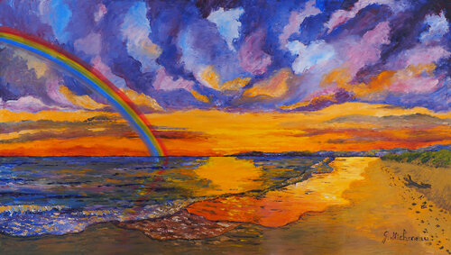 Rainbow- Huile au couteau van Gyslaine Pachet Micheneau, Schilderij te koop op Singulart