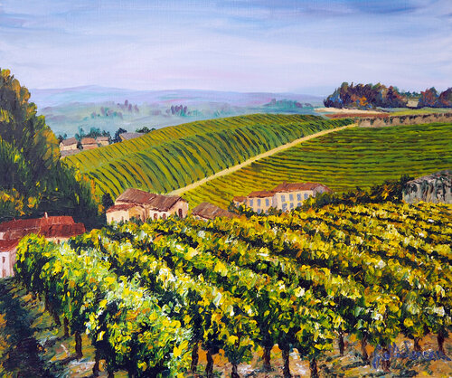 Vignoble Huile au couteau di Gyslaine Pachet Micheneau, Pittura in vendita su Singulart