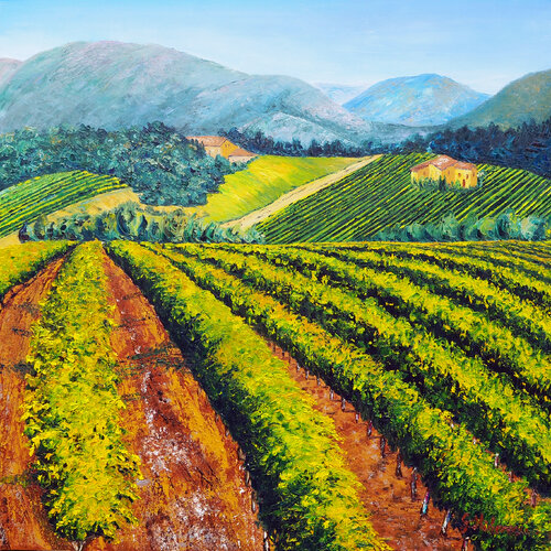 Rangs de vigne Huile au couteau di Gyslaine Pachet Micheneau, Pittura in vendita su Singulart