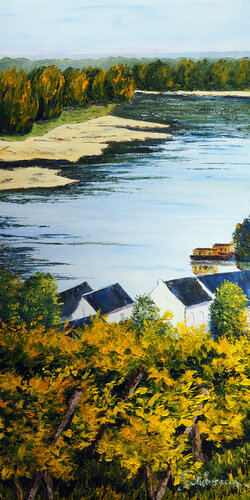 Loire et vignes Huile au couteau di Gyslaine Pachet Micheneau, Pittura in vendita su Singulart