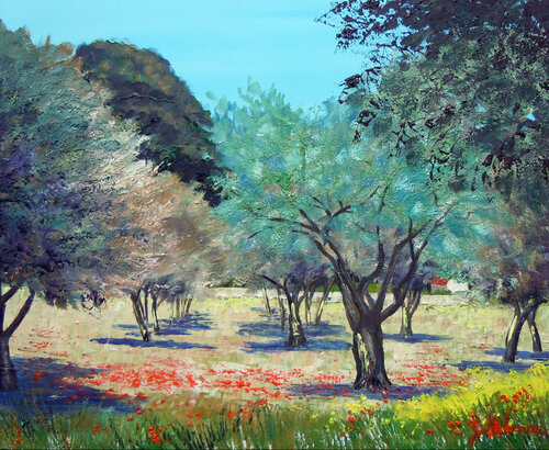 Olivieraies- Huile au couteau van Gyslaine Pachet Micheneau, Schilderij te koop op Singulart