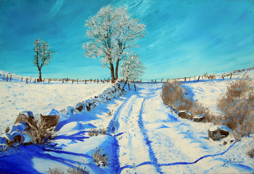 Paysage de neige- Huile au couteau by Gyslaine Pachet Micheneau, Painting for Sale on Singulart