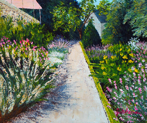 L'allée du jardin- Huile sur toile by Gyslaine Pachet Micheneau, Painting for Sale on Singulart