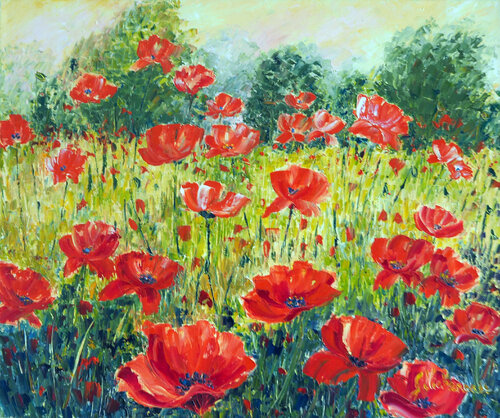 Coquelicots- Huile sur toile by Gyslaine Pachet Micheneau, Painting for Sale on Singulart