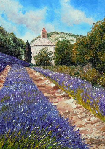 Abbaye de Sénanque- Huile au couteau von Gyslaine Pachet Micheneau, Malerei kaufen auf Singulart