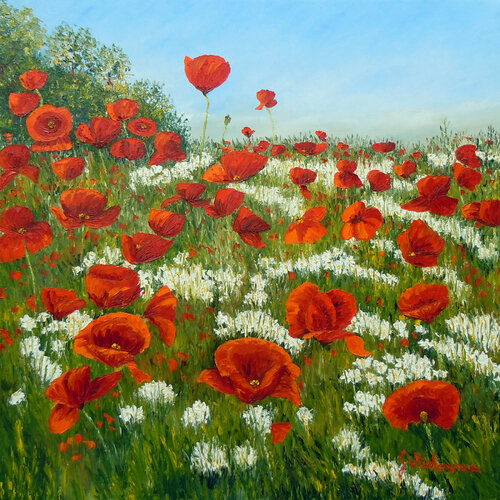Paysage de fleurs di Gyslaine Pachet Micheneau, Pittura in vendita su Singulart