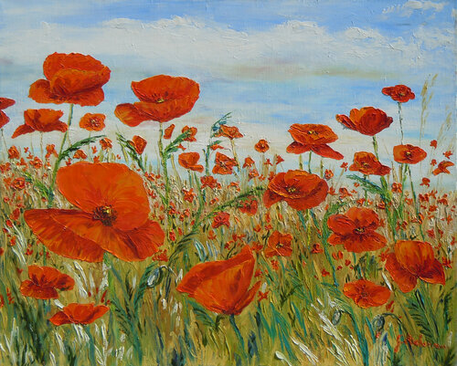 Coquelicots dansants - Peinture au couteau von Gyslaine Pachet Micheneau, Malerei kaufen auf Singulart