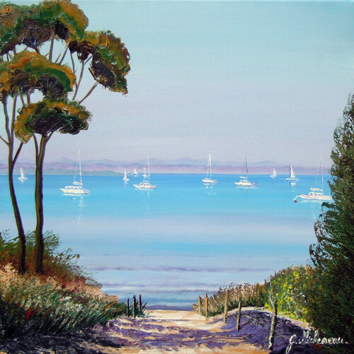 Plage d'argent- huile au couteau von Gyslaine Pachet Micheneau, Malerei kaufen auf Singulart