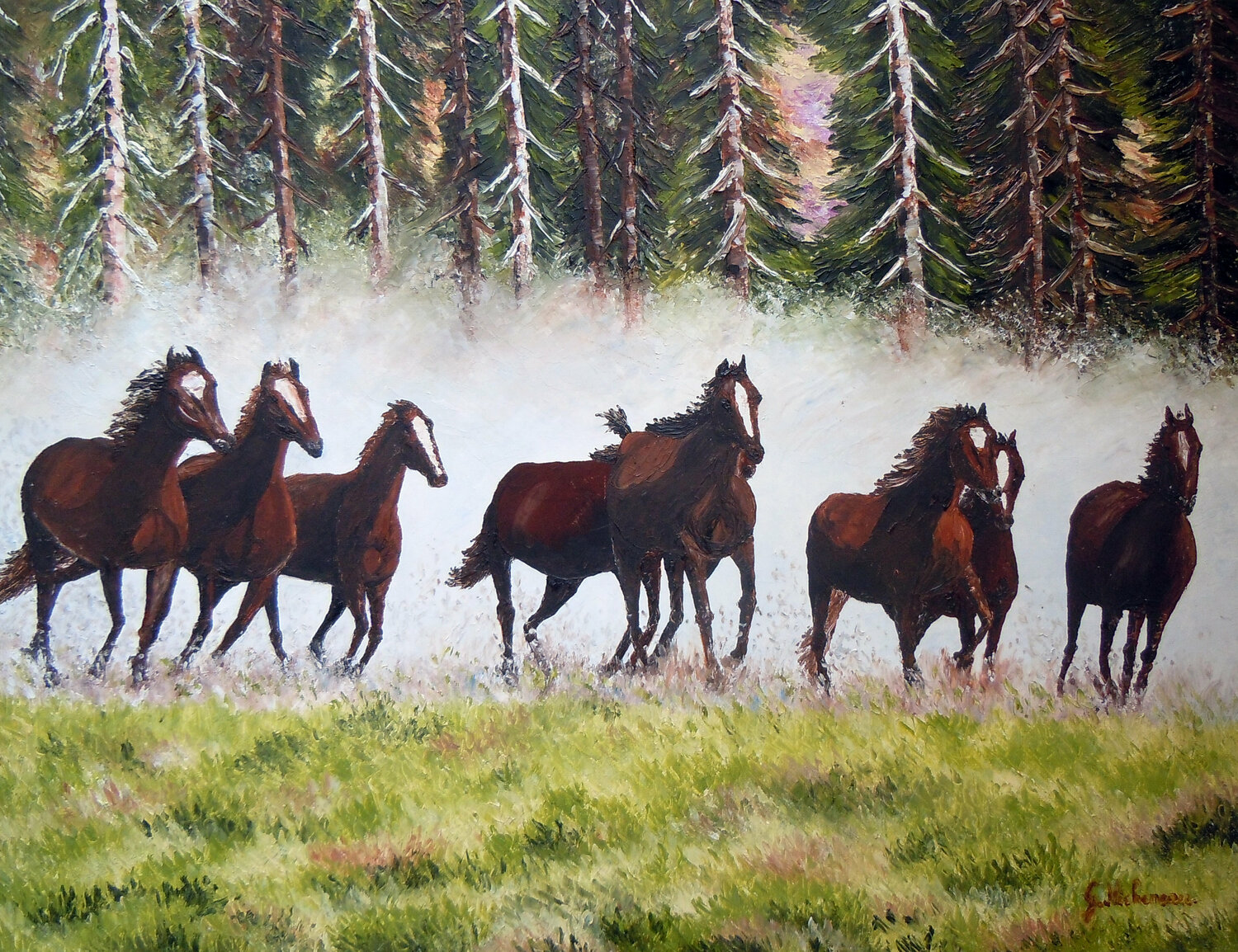 Chevaux- Huile au couteau Gyslaine Pachet Micheneau