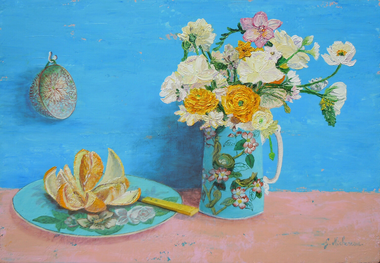 Nature morte bleue- Acrylique sur toile Gyslaine Pachet Micheneau Originalgemälde zu verkaufen