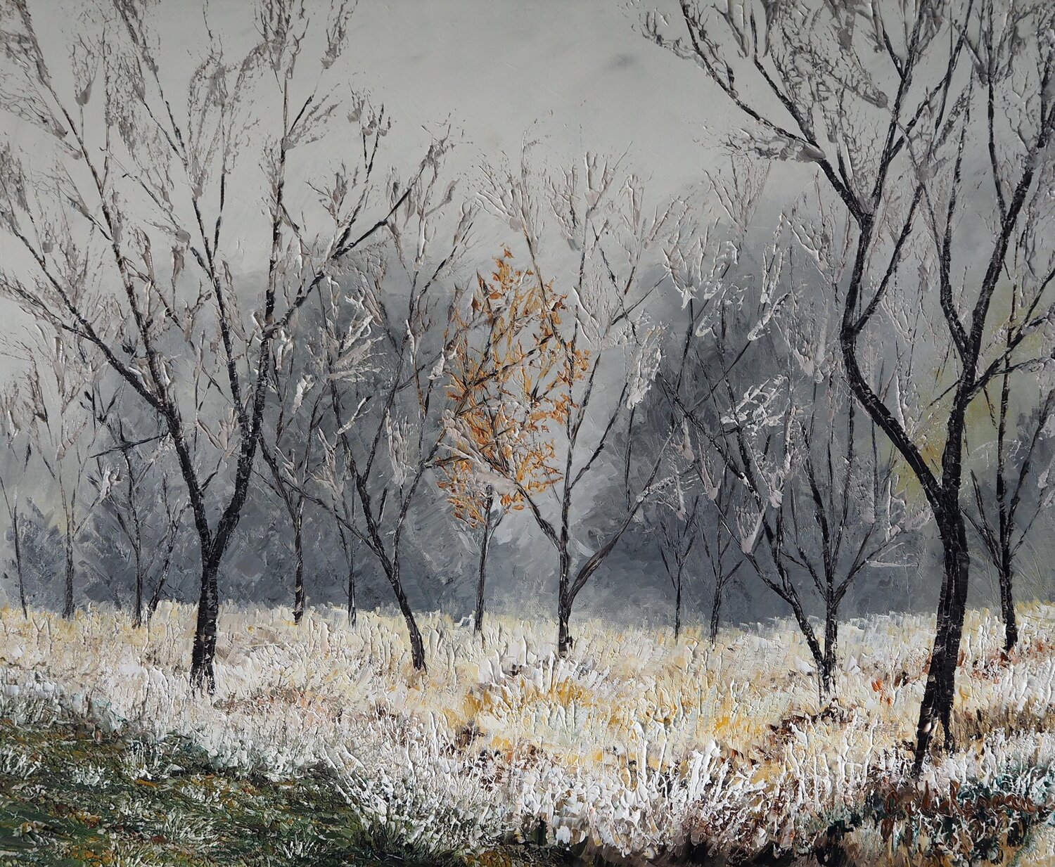 L'hiver est bien là- Huile au couteau Gyslaine Pachet Micheneau Origineel schilderij te koop