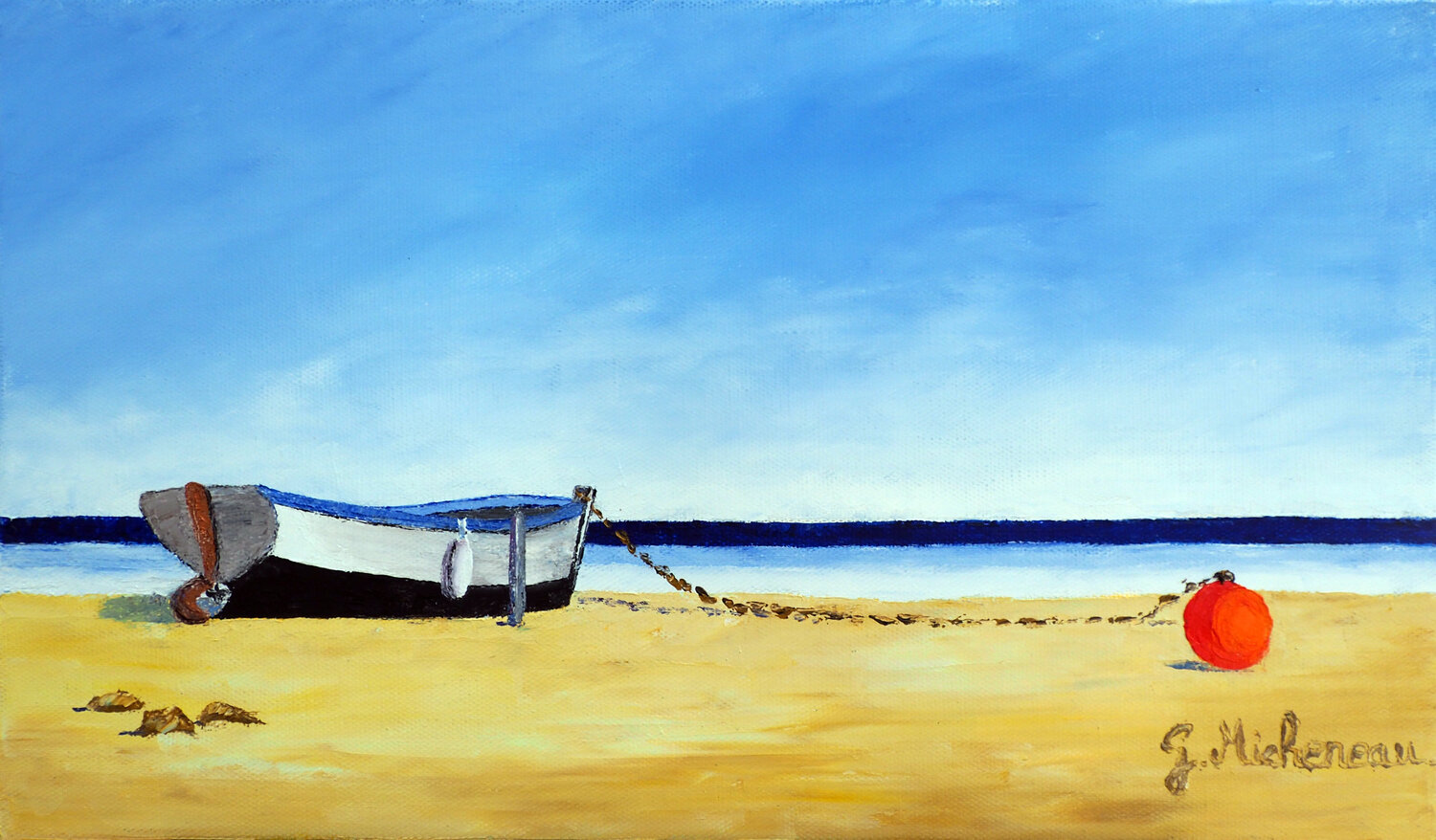 Barques rouge-huile au couteau Gyslaine Pachet Micheneau Originalgemälde zu verkaufen