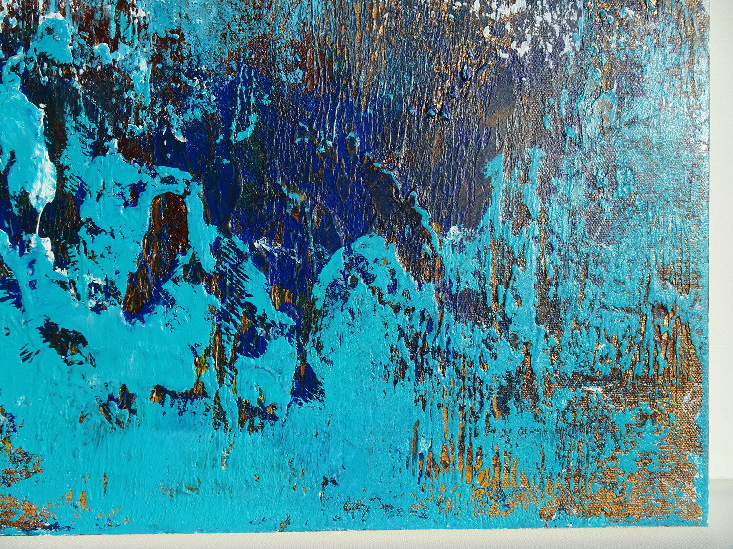 Large Blue and Gold Abstract Textured Painting. Modern Art on Canvas