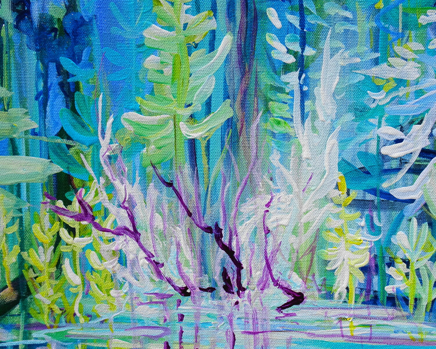 Magic Garden. Abstract Blue Floral Original Painting on Canvas 46x61cm