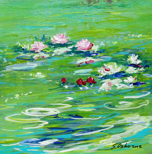stina スティナ Water lily ultramarine blue Monet Style Painting Water Lily Original Artwork