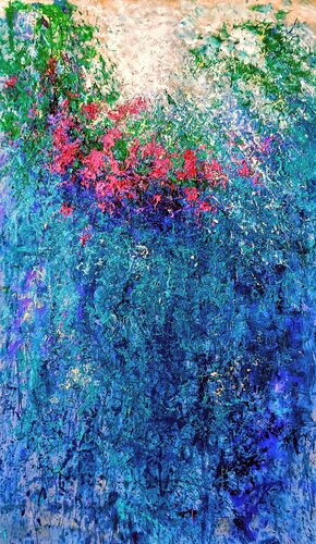 ONLY BLUE AND BOUGAMBILLE- MAJORELL & YVES SAINT LAURENT van Andrés Rueda, Schilderij te koop op Singulart