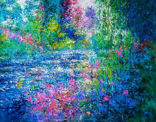 IN FRONT OF THE POND di Andrés Rueda, Pittura in vendita su Singulart