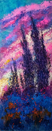 POPLAR SILHOUETTE AT SUNSET by Andrés Rueda, Painting for Sale on Singulart