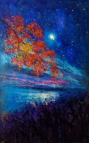 LA  RAMA, LA  LUNA Y EL LAGO van Andrés Rueda, Schilderij te koop op Singulart