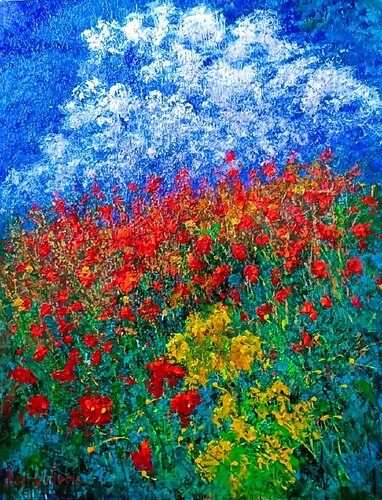BETWEEN THE FLOWERS AND THE SKY van Andrés Rueda, Schilderij te koop op Singulart