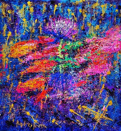 OF PURPLE AND GOLD van Andrés Rueda, Schilderij te koop op Singulart