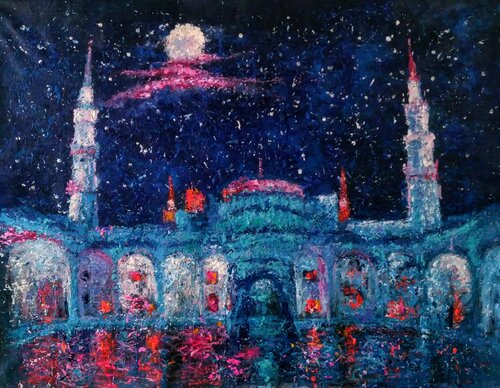 LUNA SOBRE LA MEZQUITA AZUL by Andrés Rueda, 油畫 for Sale on Singulart