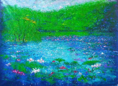 LAKE LOTUSES van Andrés Rueda, Schilderij te koop op Singulart
