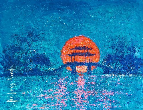 SUNSET IN WEST PARK- CHINA by Andrés Rueda, Painting for Sale on Singulart