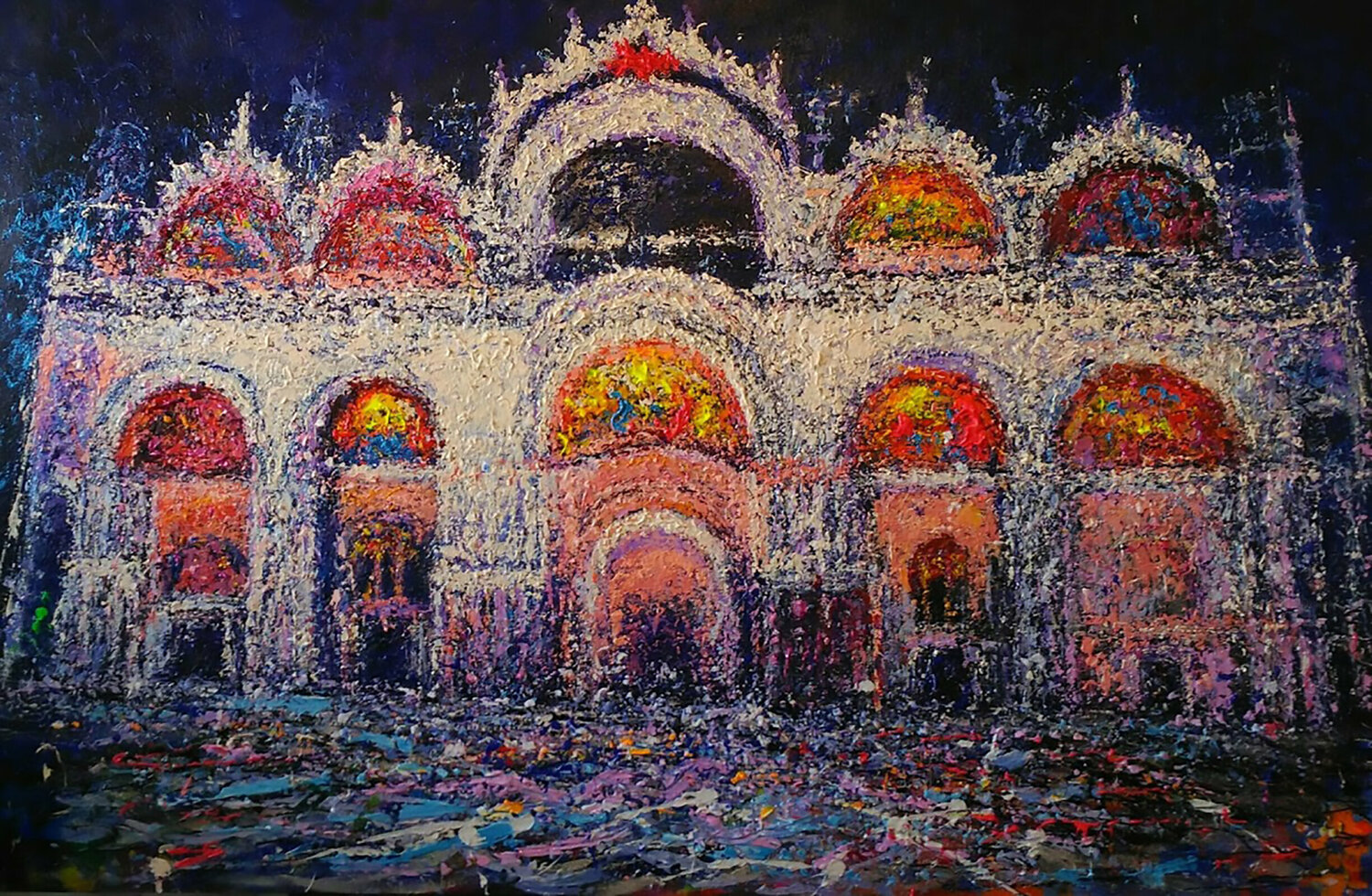 NOCTURNO PLAZA SAN MARCOS- VENECIA Andrés Rueda Originalgemälde zu verkaufen