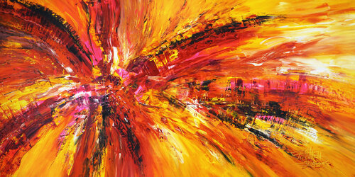 Yellow Red Abstraction XXL 2 van Peter Nottrott, Schilderij te koop op Singulart